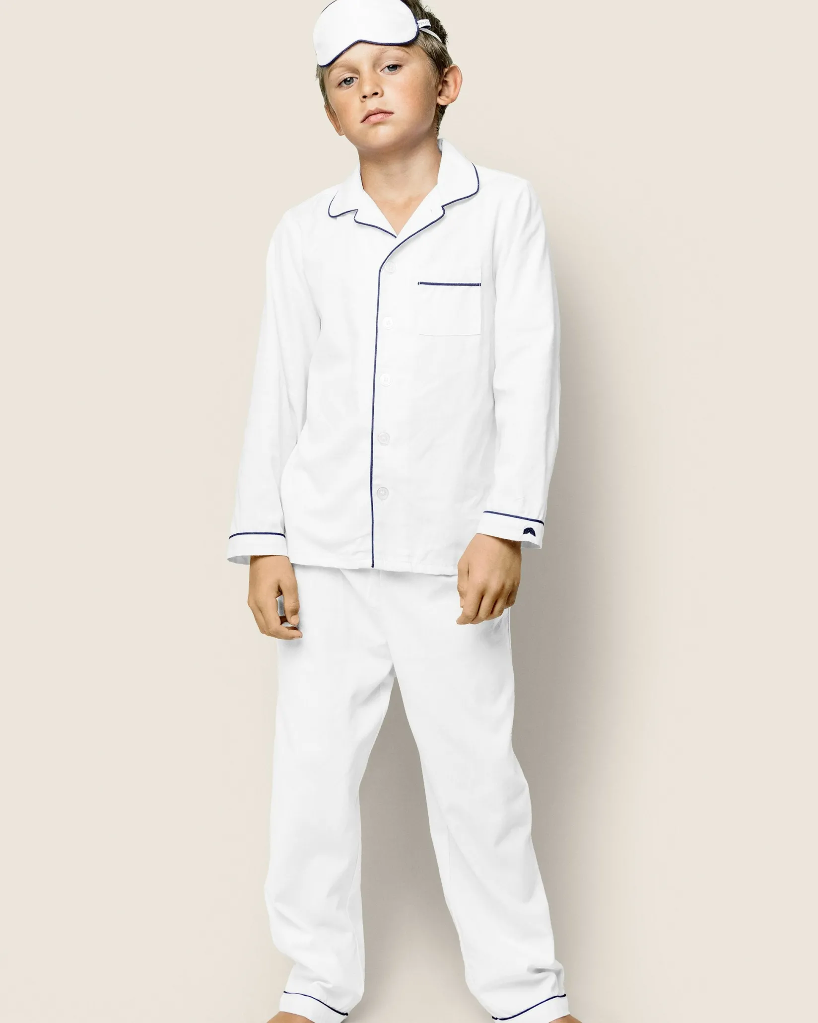 Kids Petite Plume Kid's Twill Pajama Set in White