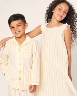 Kids Petite Plume Kid's Twill Pajama Set in Periwinkle and White Stripe