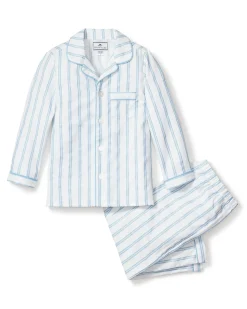 Kids Petite Plume Kid's Twill Pajama Set in Periwinkle and White Stripe