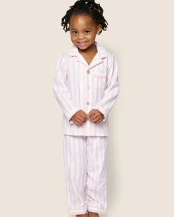 Kids Petite Plume Kid's Twill Pajama Set in Pink and White Stripe
