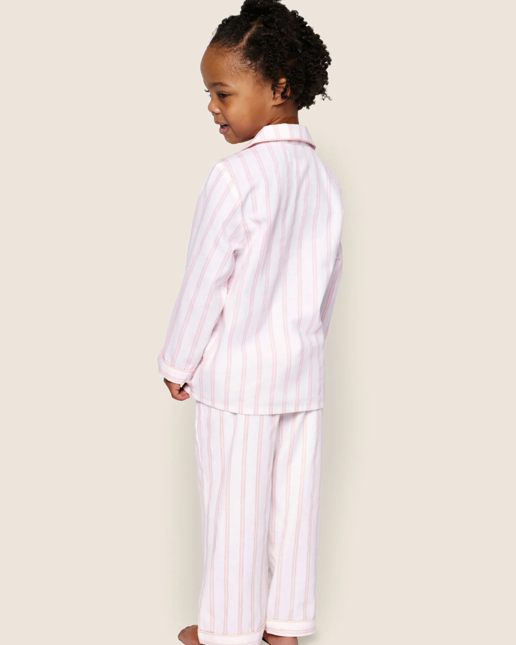 Kids Petite Plume Kid's Twill Pajama Set in Pink and White Stripe