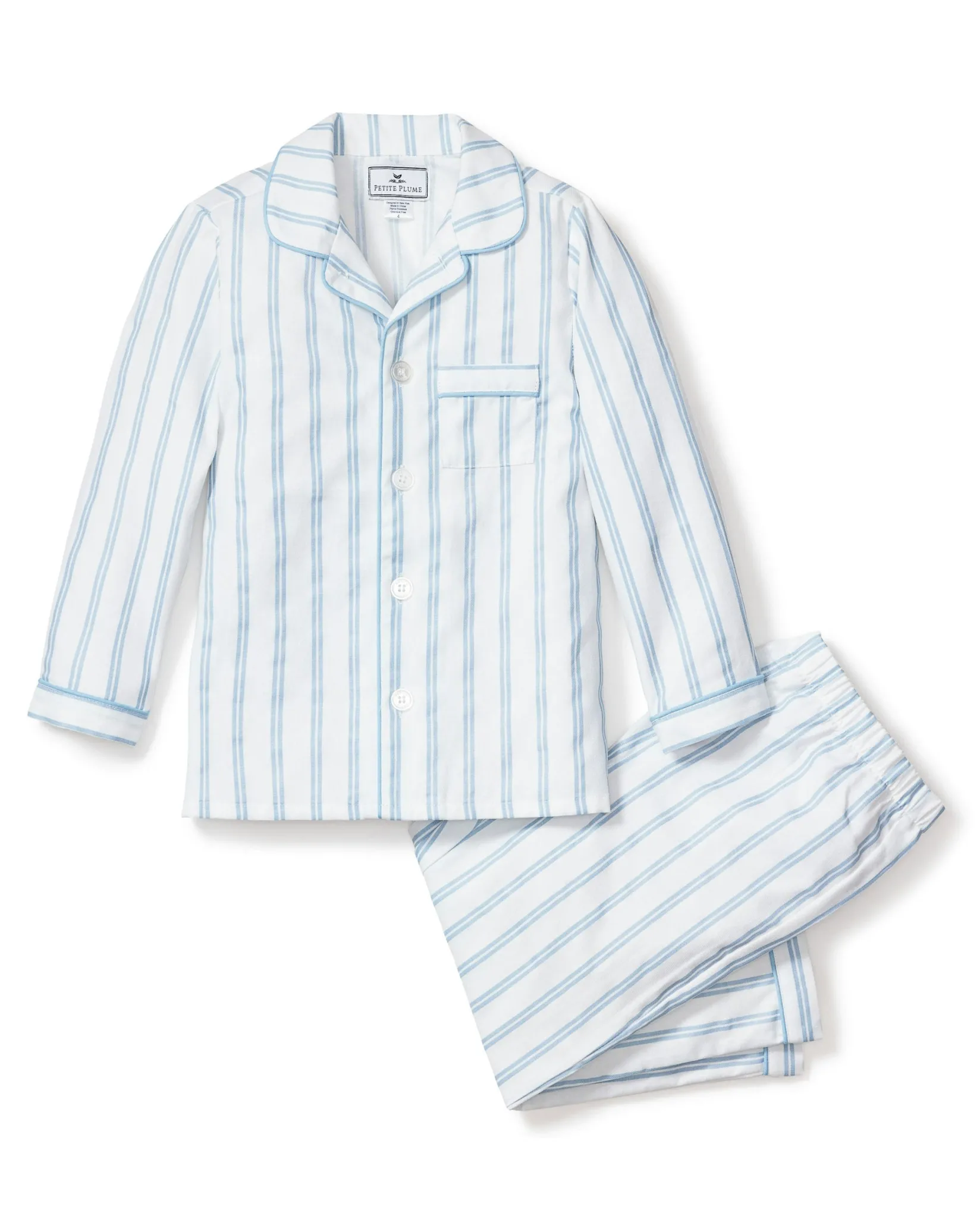 Kids Petite Plume Kid's Twill Pajama Set in Pink and White Stripe