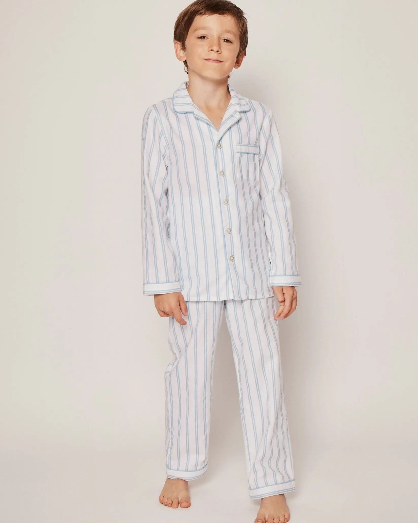 Kids Petite Plume Kid's Twill Pajama Set in Pink and White Stripe