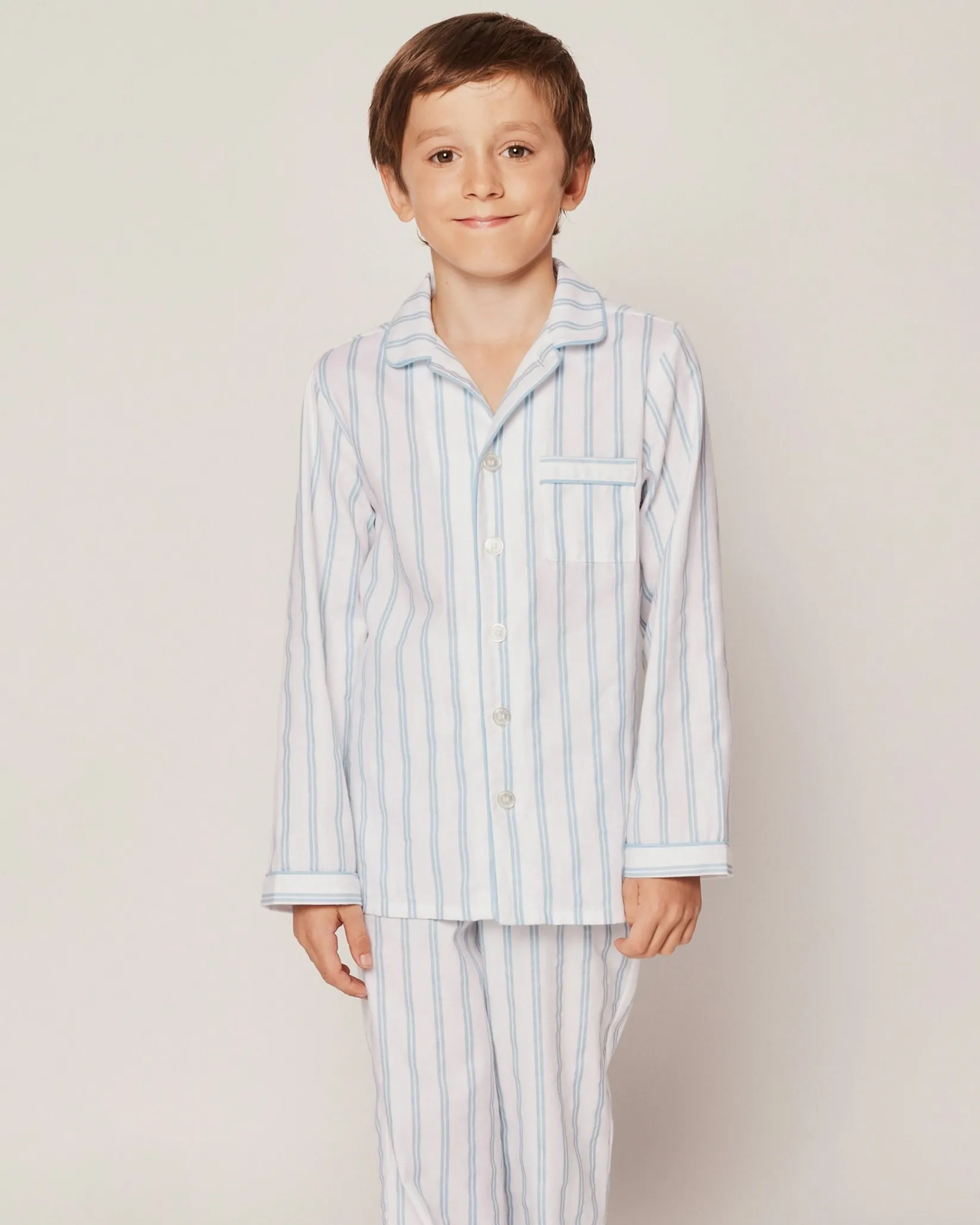 Kids Petite Plume Kid's Twill Pajama Set in Pink and White Stripe