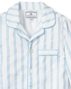Kids Petite Plume Kid's Twill Pajama Set in Pink and White Stripe