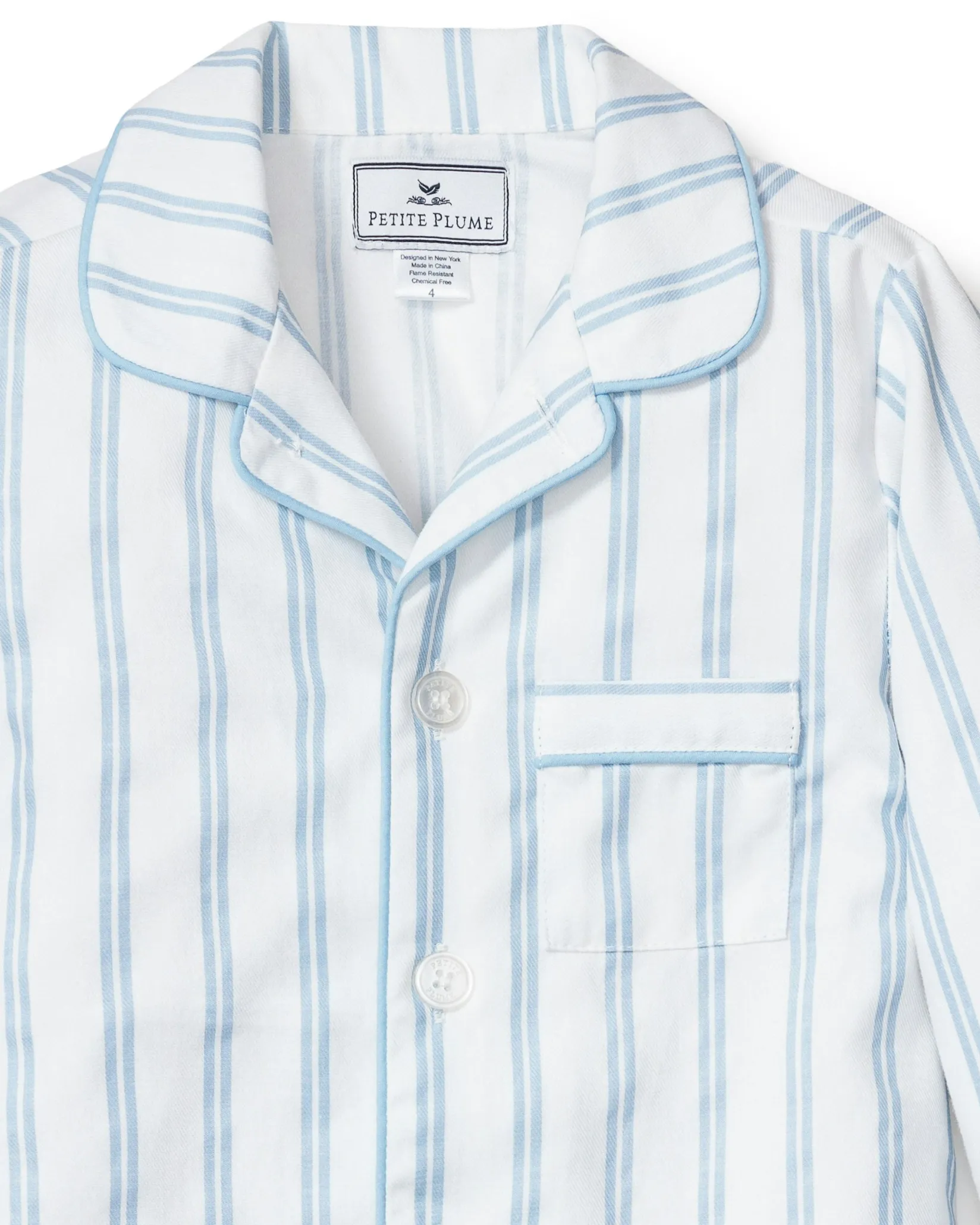 Kids Petite Plume Kid's Twill Pajama Set in Pink and White Stripe