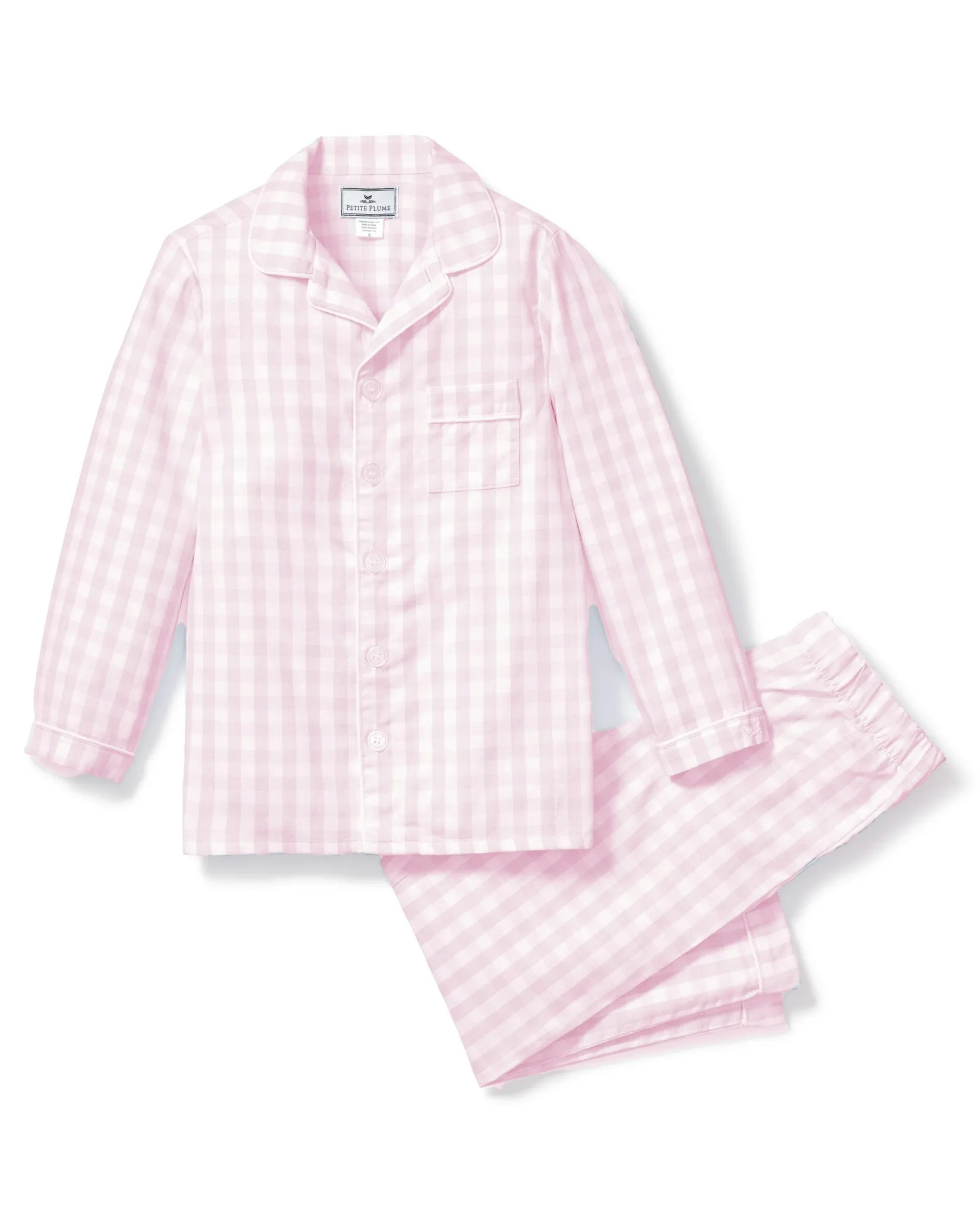 Kids Petite Plume Kid's Twill Pajama Set in Pink Gingham