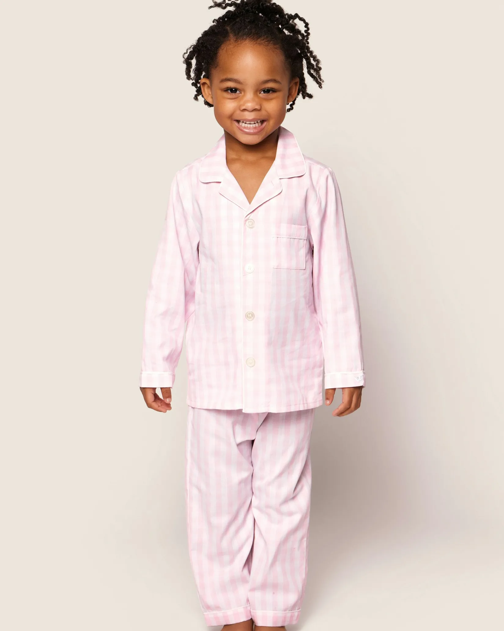 Kids Petite Plume Kid's Twill Pajama Set in Pink Gingham