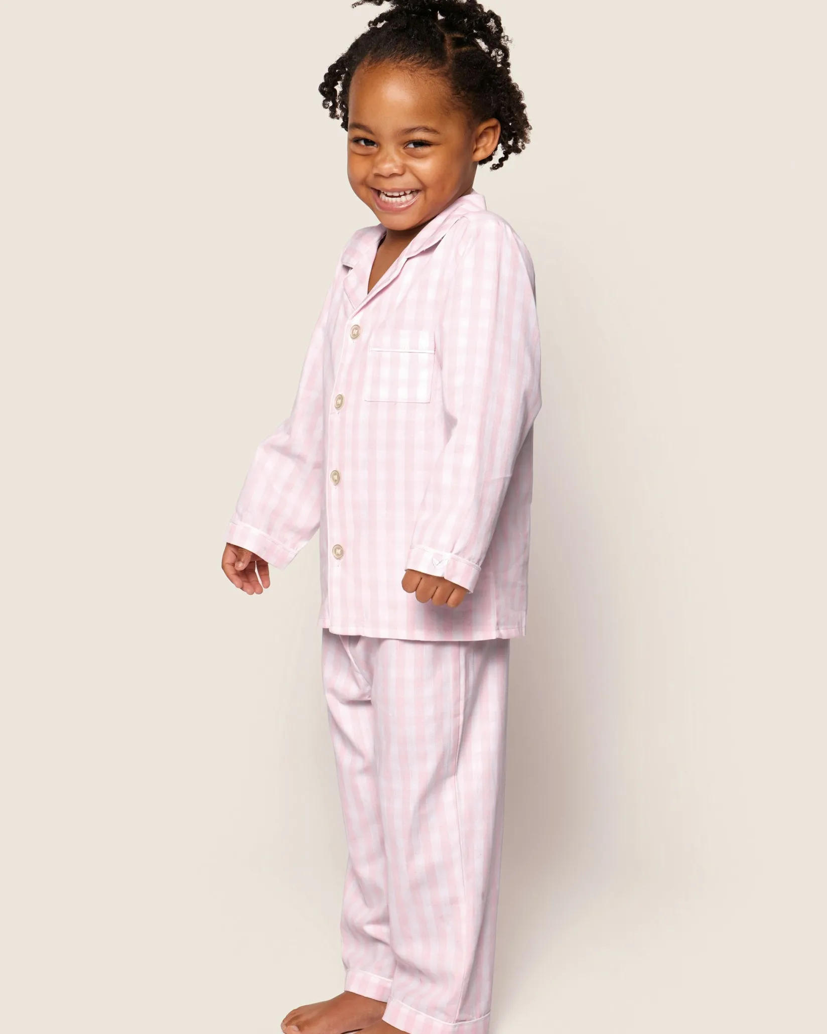 Kids Petite Plume Kid's Twill Pajama Set in Pink Gingham