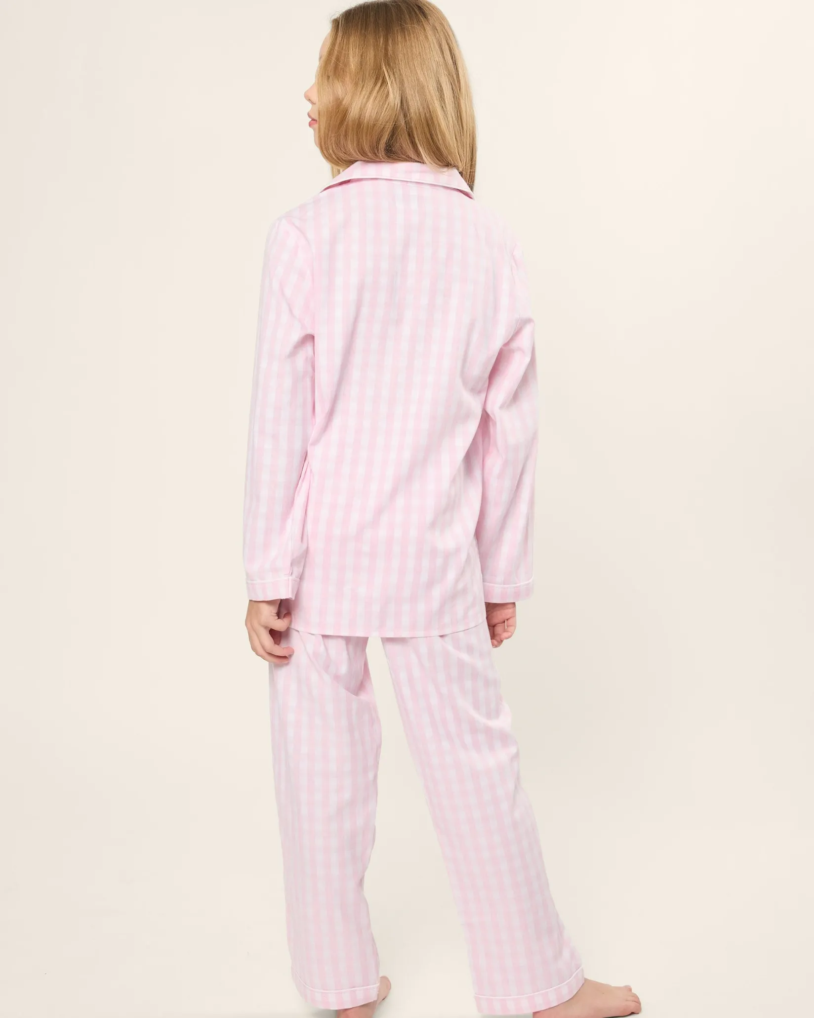 Kids Petite Plume Kid's Twill Pajama Set in Pink Gingham