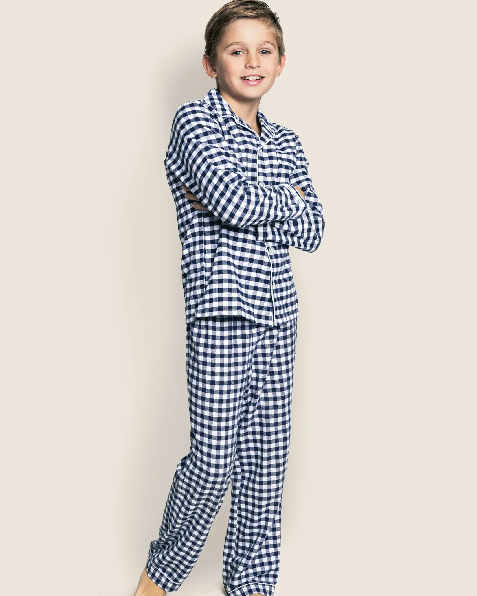 Kids Petite Plume Kid's Twill Pajama Set in Pink Gingham