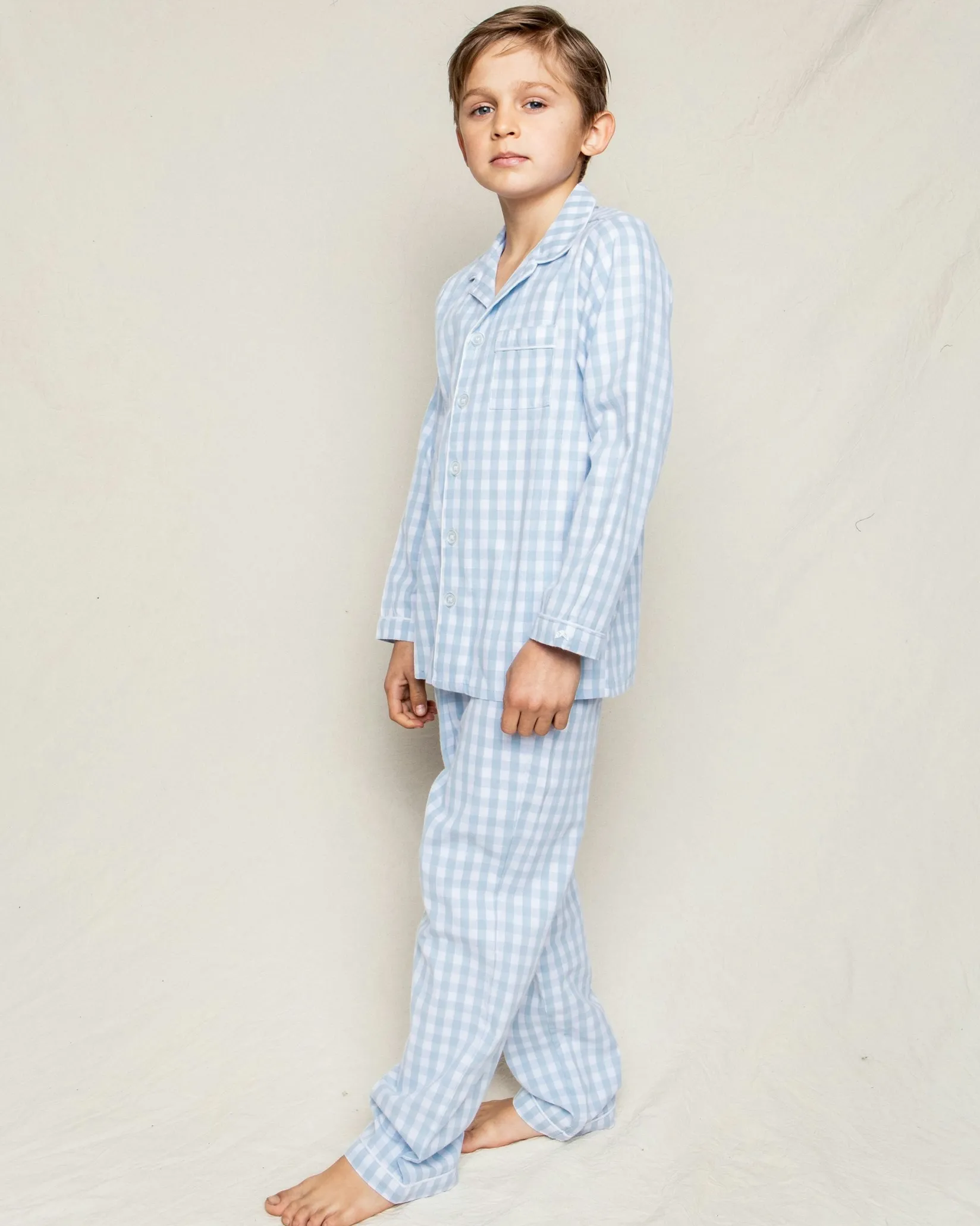 Kids Petite Plume Kid's Twill Pajama Set in Light Blue Gingham