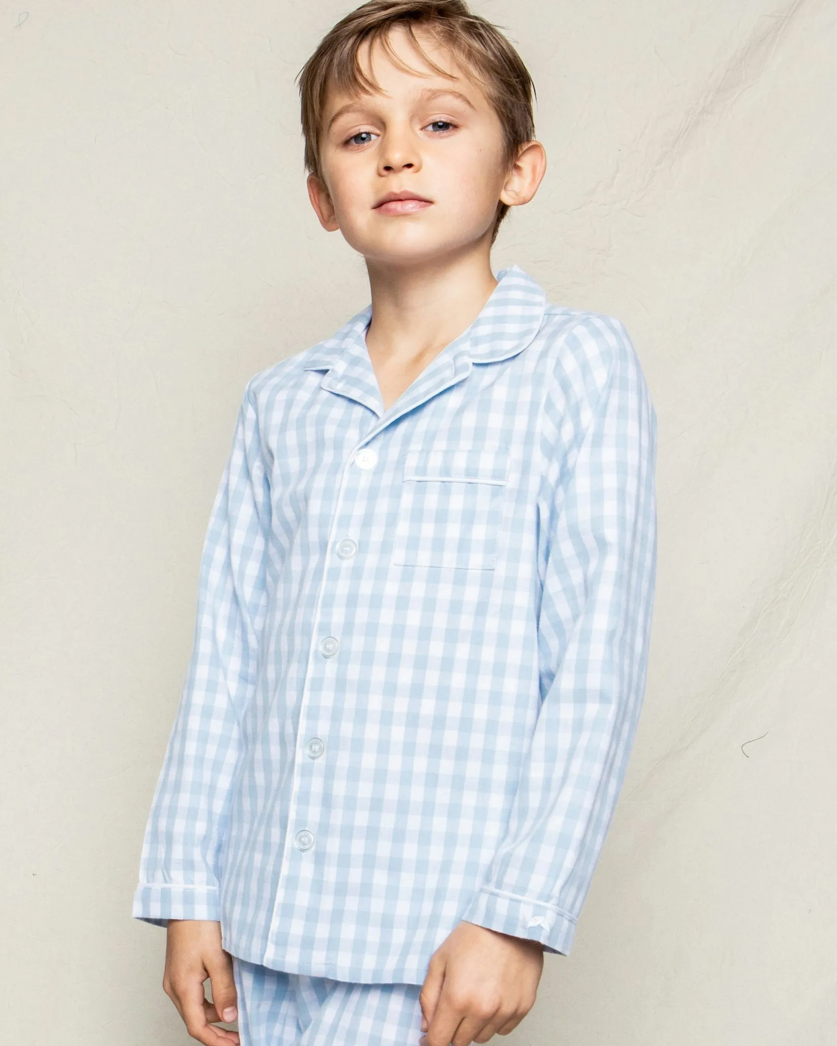 Kids Petite Plume Kid's Twill Pajama Set in Light Blue Gingham