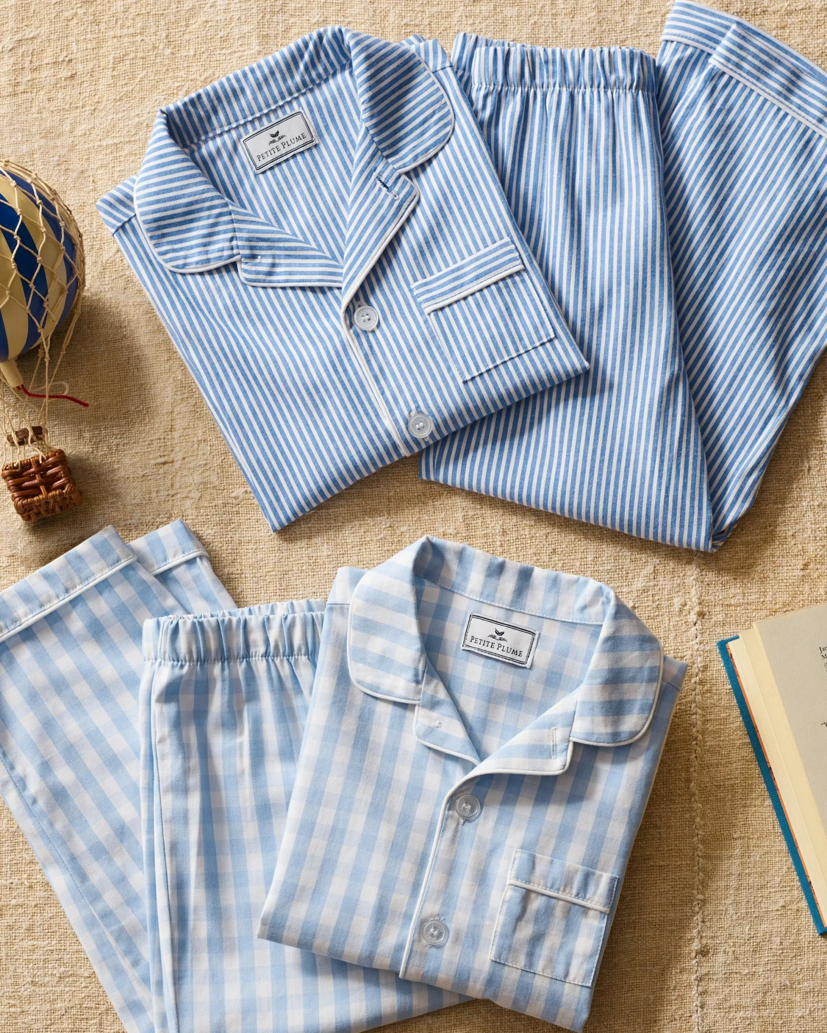 Kids Petite Plume Kid's Twill Pajama Set in Light Blue Gingham