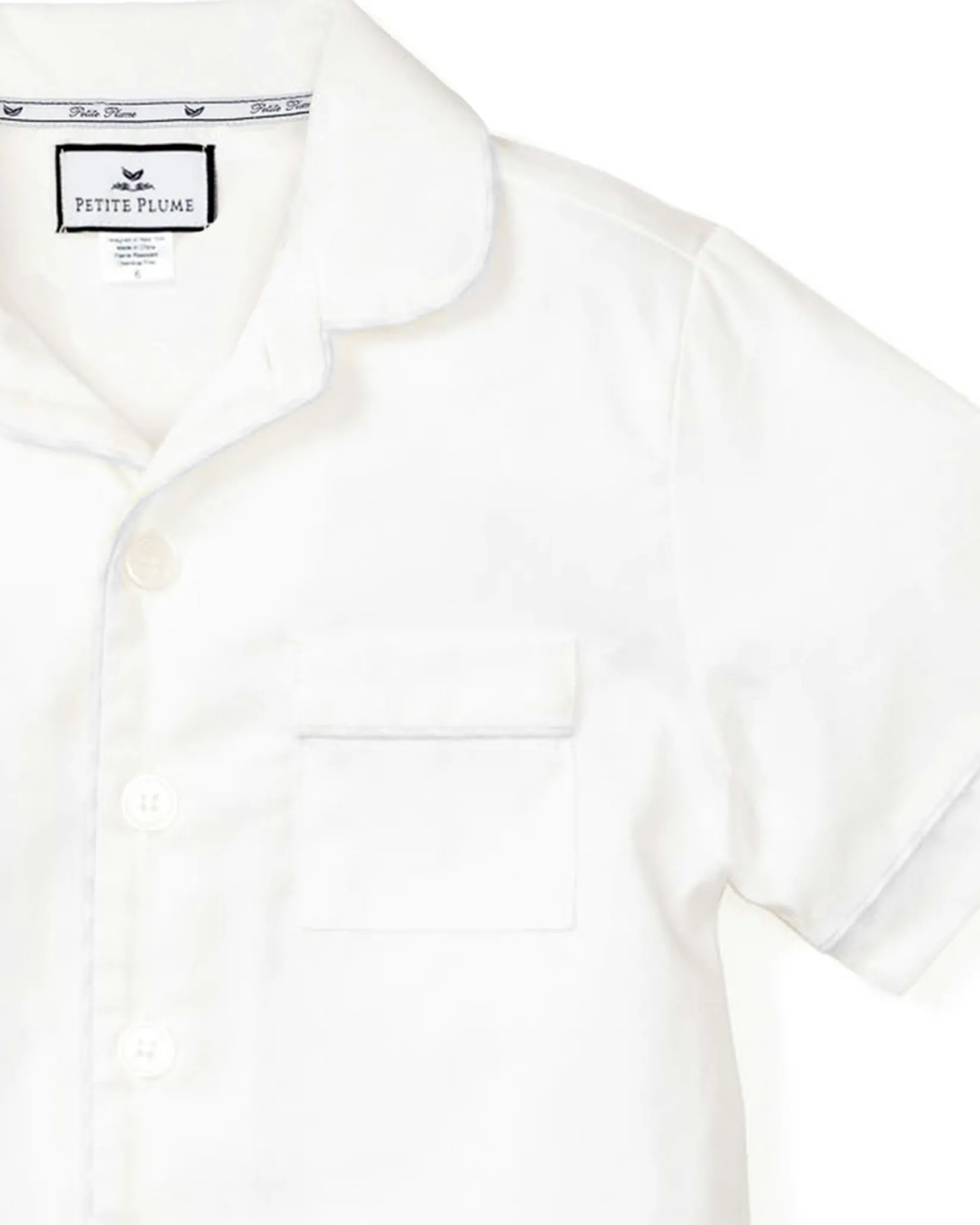 Kids Petite Plume Kid's Twill Pajama Short Set in White with Navy Piping