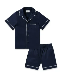 Kids Petite Plume Kid's Twill Pajama Short Set in Navy