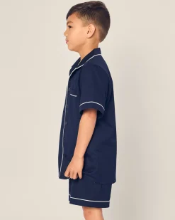 Kids Petite Plume Kid's Twill Pajama Short Set in Navy