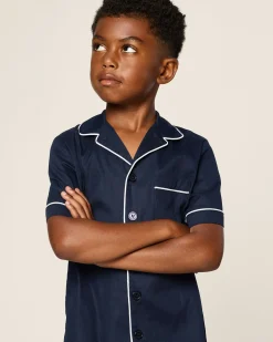 Kids Petite Plume Kid's Twill Pajama Short Set in Navy