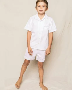 Kids Petite Plume Kid's Twill Pajama Short Set in White