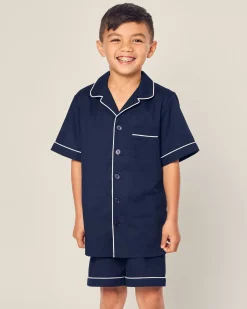 Kids Petite Plume Kid's Twill Pajama Short Set in White