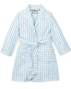 Kids Petite Plume Kid's Twill Robe in Light Blue Gingham
