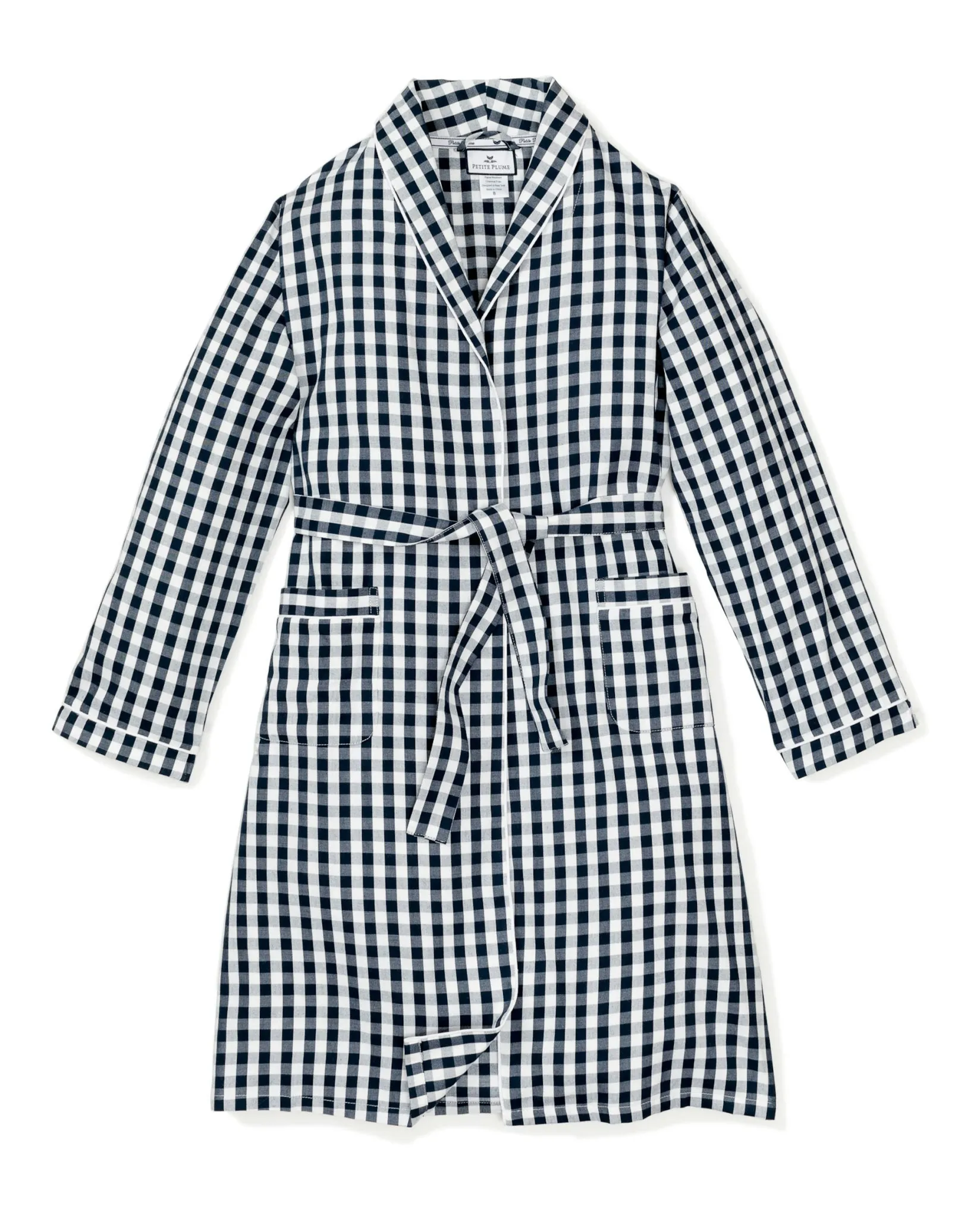 Kids Petite Plume Kid's Twill Robe in Light Blue Gingham