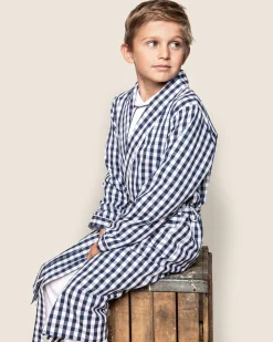 Kids Petite Plume Kid's Twill Robe in Light Blue Gingham