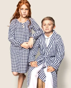 Kids Petite Plume Kid's Twill Robe in Light Blue Gingham