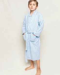 Kids Petite Plume Kid's Twill Robe in Navy Gingham