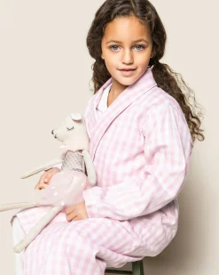 Kids Petite Plume Kid's Twill Robe in Pink Gingham