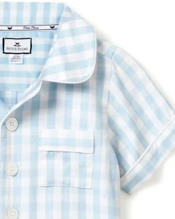 Kids Petite Plume Kid's Twill Short Set in Light Blue Gingham