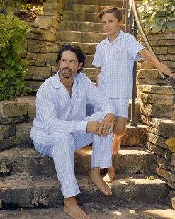 Kids Petite Plume Kid's Twill Short Set in Light Blue Gingham