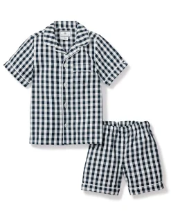 Kids Petite Plume Kid's Twill Short Set in Navy Gingham