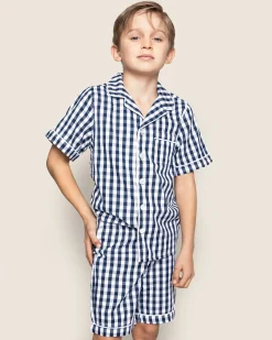 Kids Petite Plume Kid's Twill Short Set in Navy Gingham