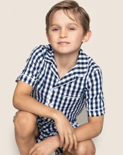 Kids Petite Plume Kid's Twill Short Set in Navy Gingham