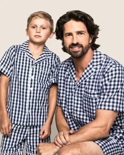 Kids Petite Plume Kid's Twill Short Set in Navy Gingham