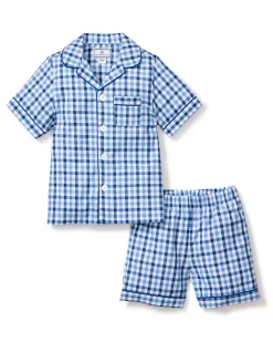 Kids Petite Plume Kid's Twill Short Set in Navy Gingham