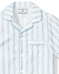 Kids Petite Plume Kid's Twill Short Set in Periwinkle and White Stripe