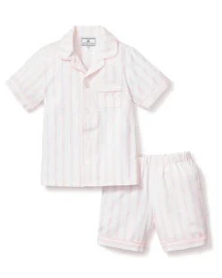 Kids Petite Plume Kid's Twill Short Set in Pink and White Stripe