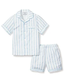 Kids Petite Plume Kid's Twill Short Set in Pink and White Stripe