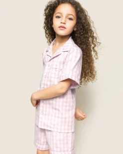 Kids Petite Plume Kid's Twill Short Set in Pink Gingham