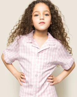 Kids Petite Plume Kid's Twill Short Set in Pink Gingham