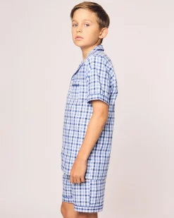 Kids Petite Plume Kid's Twill Short Set in Royal Blue Gingham