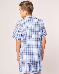 Kids Petite Plume Kid's Twill Short Set in Royal Blue Gingham