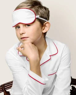 Kids Petite Plume Kid's Twill Sleep Mask in White with Red Piping