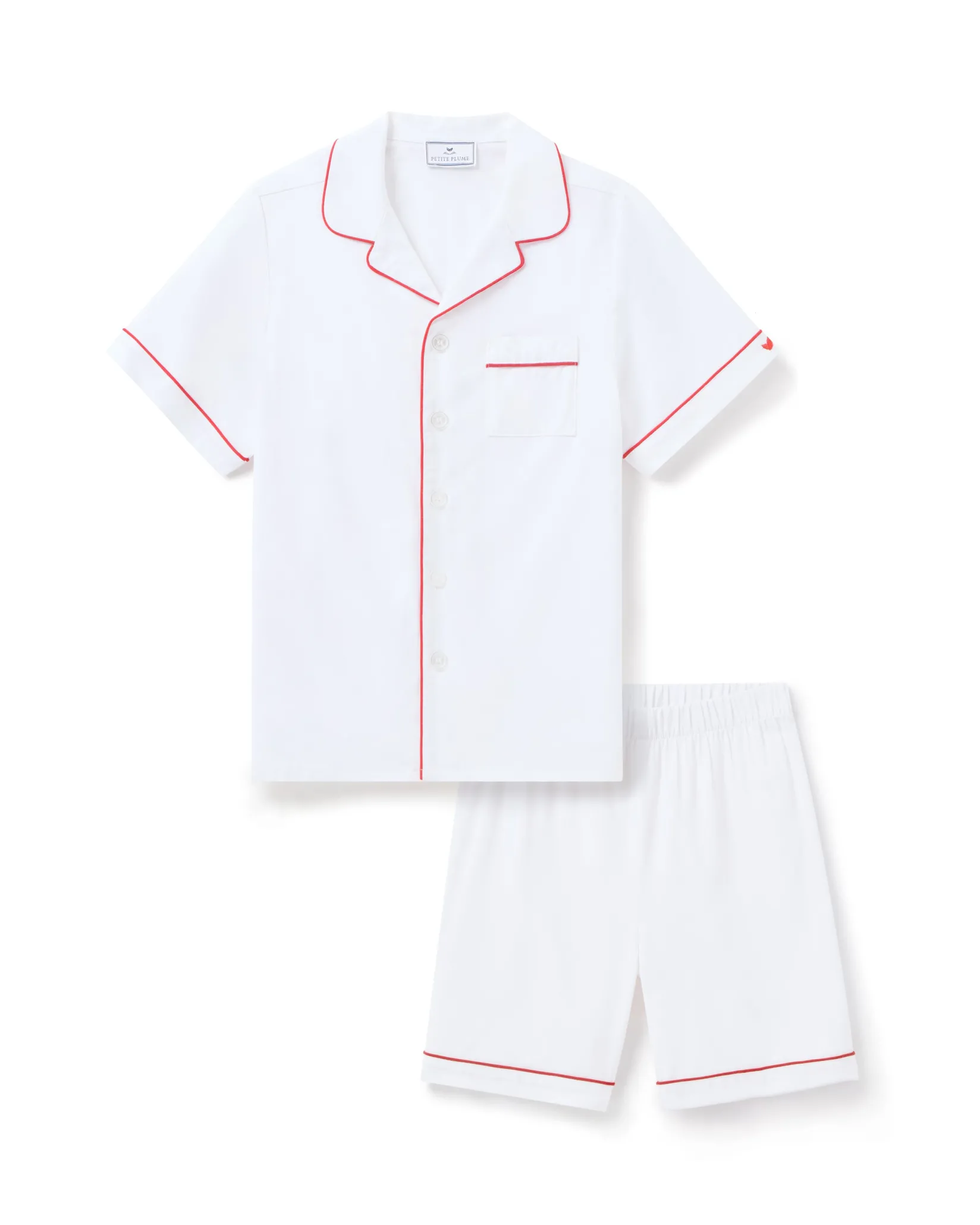 Kids Petite Plume Kid's White Twill Short Set with Red Piping