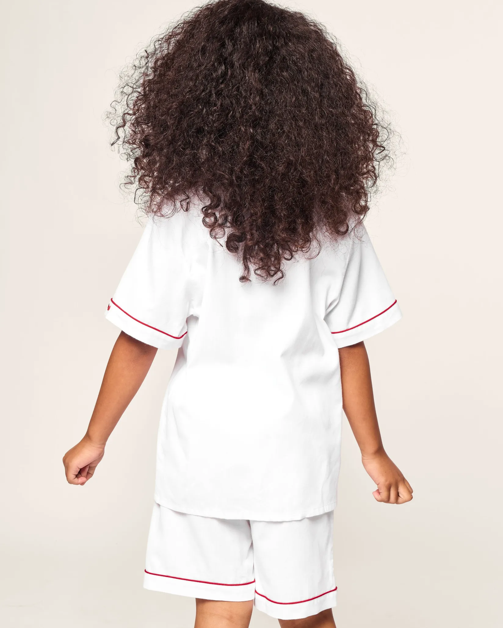 Kids Petite Plume Kid's White Twill Short Set with Red Piping