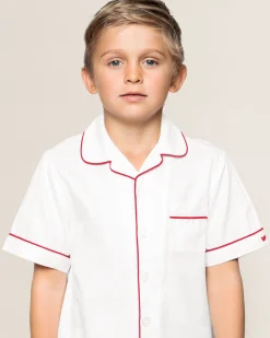 Kids Petite Plume Kid's White Twill Short Set with Red Piping