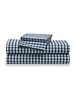 Petite Plume Luxe Premium Cotton Bed Sheets in Navy Gingham