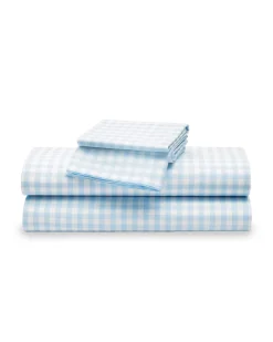 Petite Plume Luxe Premium Cotton Bed Sheets in Light Blue Gingham